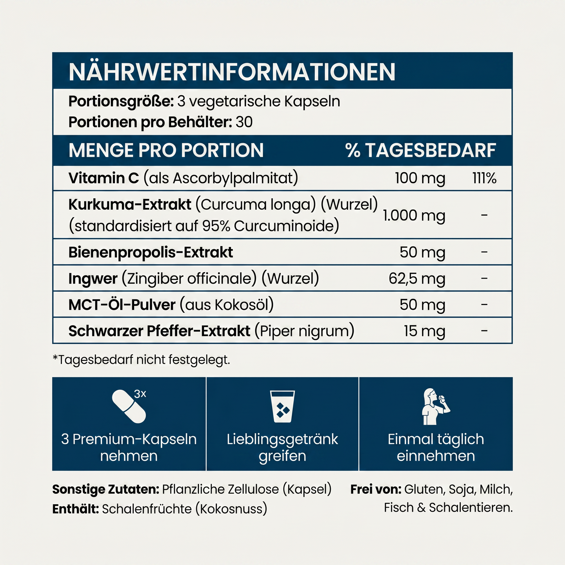 Nährwertinformationen – 3 Kapseln täglich